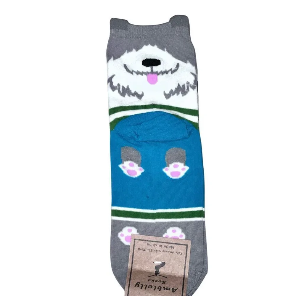 NEW WITH TAGS Cute Dog Cartoon Novelty Animal Print Crew Socks Women Size one si